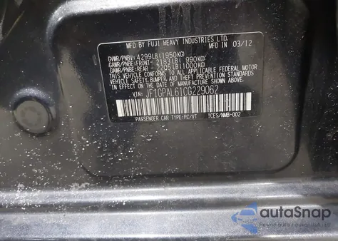 2012 Subaru Impreza 2.0I Sport Premium from USA, damaged, VIN JF1GPAL61CG229062